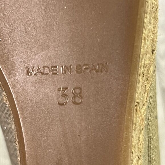 TORY BURCH MAJORCA Logo Wedge Espadrille Shoes Womens 8 EU 38 Plata Tan Metallic - Picture 5 of 17